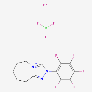 molecular formula C13H11BF9N3 B8100569 2-(2,3,4,5,6-pentafluorophenyl)-6,7,8,9-tetrahydro-5H-[1,2,4]triazolo[4,3-a]azepin-4-ium;trifluoroborane;fluoride 