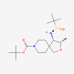 molecular formula C18H34N2O4S B8100601 tert-Butyl (3S,4S)-4-(((R)-tert-butylsulfinyl)amino)-3-methyl-2-oxa-8-azaspiro[4.5]decane-8-carboxylate 