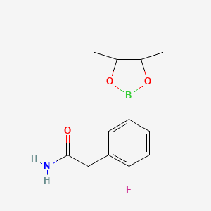molecular formula C14H19BFNO3 B8100644 2-(2-Fluoro-5-(4,4,5,5-tetramethyl-1,3,2-dioxaborolan-2-yl)phenyl)acetamide 