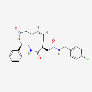 molecular formula C25H27ClN2O4 B8100848 N-[(4-chlorophenyl)methyl]-5,12-dioxo-2R-phenyl-1-oxa-4-azacyclododec-8E-ene-6S-acetamide 