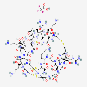 molecular formula C104H173F3N36O34S7 B8100908 L-cysteinyl-L-lysylglycyl-L-lysylglycyl-L-alanyl-L-lysyl-L-cysteinyl-L-seryl-L-arginyl-L-leucyl-L-methionyl-L-tyrosyl-L-alpha-aspartyl-L-cysteinyl-L-cysteinyl-L-threonylglycyl-L-seryl-L-cysteinyl-L-arginyl-L-serylglycyl-L-lysyl-L-cysteinamide,cyclic(1-->16),(8-->20),(15-->25)-tris(disulfide),trifluoroacetatesalt 