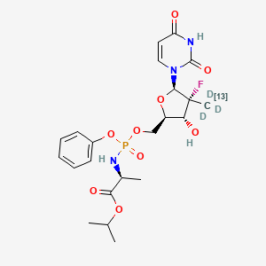 molecular formula C22H29FN3O9P B8100919 Propan-2-yl (2S)-2-[[[(2R,3R,4R,5R)-5-(2,4-dioxopyrimidin-1-yl)-4-fluoro-3-hydroxy-4-(trideuterio(113C)methyl)oxolan-2-yl]methoxy-phenoxyphosphoryl]amino]propanoate 