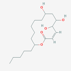 molecular formula C18H32O5 B8101050 Oxacyclotetradec-3-en-2-one, 5,6,8-trihydroxy-14-pentyl-, (3E)- 