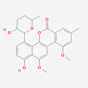 molecular formula C26H26O7 B8101061 1-Hydroxy-4-(3-hydroxy-6-methyloxan-2-yl)-10,12-dimethoxy-8-methylnaphtho[1,2-c]isochromen-6-one 