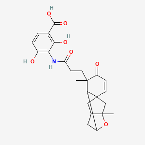 molecular formula C24H27NO7 B8101063 3-[3-[(5S)-5,9-dimethyl-4-oxo-8-oxatetracyclo[7.2.1.17,10.01,6]tridec-2-en-5-yl]propanoylamino]-2,4-dihydroxybenzoic acid 