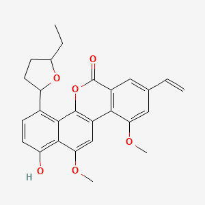 molecular formula C27H26O6 B8101082 8-Ethenyl-4-(5-ethyloxolan-2-yl)-1-hydroxy-10,12-dimethoxynaphtho[1,2-c]isochromen-6-one 