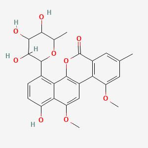 molecular formula C26H26O9 B8101090 1-Hydroxy-10,12-dimethoxy-8-methyl-4-(3,4,5-trihydroxy-6-methyloxan-2-yl)naphtho[1,2-c]isochromen-6-one 