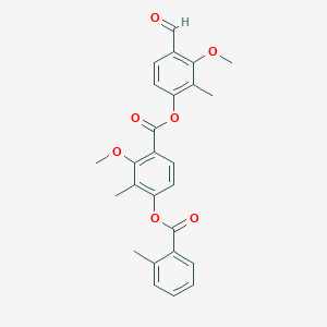 molecular formula C26H24O7 B8101093 (4-Formyl-3-methoxy-2-methylphenyl) 2-methoxy-3-methyl-4-(2-methylbenzoyl)oxybenzoate 