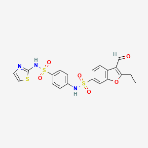 molecular formula C20H17N3O6S3 B8101107 2-Ethyl-3-formyl-N-{4-[(1,3-thiazol-2-yl)sulfamoyl]phenyl}-1-benzofuran-6-sulfonamide 