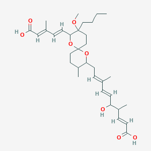 molecular formula C33H50O8 B8101275 (2E,6E,8E)-10-[3-butyl-2-[(1E,3E)-4-carboxy-3-methylbuta-1,3-dienyl]-3-methoxy-9-methyl-1,7-dioxaspiro[5.5]undecan-8-yl]-5-hydroxy-4,8-dimethyldeca-2,6,8-trienoic acid 
