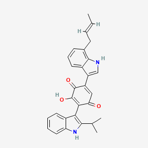 molecular formula C29H26N2O3 B8101325 5-[7-[(E)-but-2-enyl]-1H-indol-3-yl]-3-hydroxy-2-(2-propan-2-yl-1H-indol-3-yl)cyclohexa-2,5-diene-1,4-dione 