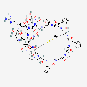 molecular formula C89H125N25O25S3 B8101355 (1S,4S,13S,16S,19S,22S,25S,28R,31S,37S,40S,41S,44R,47S,50S,53S,56R,65S,70S)-44-amino-4,16,22-tribenzyl-47-(3-carbamimidamidopropyl)-31-[(R)-carboxy(hydroxy)methyl]-2,5,14,17,20,23,26,29,32,35,38,45,48,51,54,57,67-heptadecahydroxy-37-(2-hydroxy-2-iminoethyl)-50-(3-hydroxy-3-iminopropyl)-41,70-dimethyl-8-oxo-25-propan-2-yl-42,69,72-trithia-3,6,9,15,18,21,24,27,30,33,36,39,46,49,52,55,58,60,66-nonadecazapentacyclo[38.18.9.319,56.328,53.09,13]triheptaconta-2,5,14,17,20,23,26,29,32,35,38,45,48,51,54,57,66-heptadecaene-65-carboxylic acid 