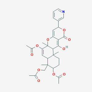molecular formula C31H35NO10 B8101420 (5,9-Diacetyloxy-18-hydroxy-2,6,10-trimethyl-16-oxo-14-pyridin-3-yl-11,15-dioxatetracyclo[8.8.0.02,7.012,17]octadeca-8,12,17-trien-6-yl)methyl acetate 