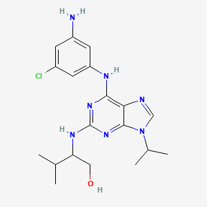 molecular formula C19H26ClN7O B8101461 2-[[6-(3-氨基-5-氯苯胺)-9-丙烷-2-基嘌呤-2-基]氨基]-3-甲基丁醇 