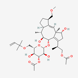 molecular formula C36H56O12 B8101472 [(2S)-2-[(1E,3R,4R,8S,9S,10R,11R,14R)-8-[(2S,3S,4R,5S,6S)-4-acetyloxy-3,5-dihydroxy-6-(2-methylbut-3-en-2-yloxymethyl)oxan-2-yl]oxy-4,9-dihydroxy-14-(methoxymethyl)-3,10-dimethyl-6-tricyclo[9.3.0.03,7]tetradeca-1,6-dienyl]propyl] acetate 