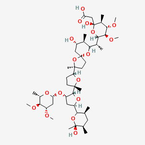 molecular formula C47H80O17 B8101665 2-[(2R,3S,4S,5R,6S)-6-[(1R)-1-[(2S,5R,7S,8R,9S)-2-[(2R,5S)-5-[(2R,3S,5R)-3-[(2R,4S,5S,6S)-4,5-二甲氧基-6-甲基氧杂环己烷-2-基]氧基-5-[(3S,5R,6S)-6-羟基-3,5,6-三甲基氧杂环己烷-2-基]氧杂环己烷-2-基]-5-甲基氧杂环己烷-2-基]-7-羟基-2,8-二甲基-1,10-二氧杂螺[4.5]癸烷-9-基]乙基]-2-羟基-4,5-二甲氧基-3-甲基氧杂环己烷-2-基]乙酸 