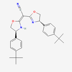 molecular formula C28H33N3O2 B8101835 (4S)-(+)-4-[4-(tert-butyl)phenyl]-alpha-[(4S)-4-[4-(tert-butyl)phenyl]-2-oxazolidinylidene]-2-oxazolineacetonitrile 