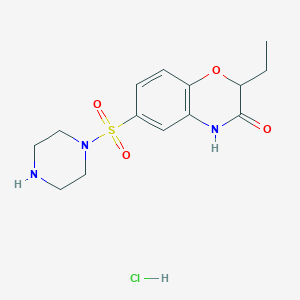 molecular formula C14H20ClN3O4S B8101894 2-ethyl-6-piperazin-1-ylsulfonyl-4H-1,4-benzoxazin-3-one;hydrochloride 