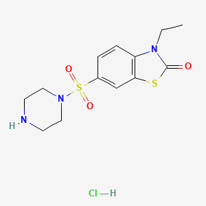 molecular formula C13H18ClN3O3S2 B8101900 3-Ethyl-6-piperazin-1-ylsulfonyl-1,3-benzothiazol-2-one;hydrochloride 