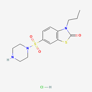 molecular formula C14H20ClN3O3S2 B8101902 6-Piperazin-1-ylsulfonyl-3-propyl-1,3-benzothiazol-2-one;hydrochloride 