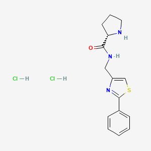 molecular formula C15H19Cl2N3OS B8101905 (2S)-N-[(2-phenyl-1,3-thiazol-4-yl)methyl]pyrrolidine-2-carboxamide;dihydrochloride 