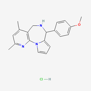 molecular formula C20H22ClN3O B8101909 7-(4-Methoxyphenyl)-11,13-dimethyl-2,8,14-triazatricyclo[8.4.0.02,6]tetradeca-1(10),3,5,11,13-pentaene;hydrochloride 