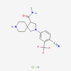 molecular formula C18H22ClF3N4O B8101982 2-[4-cyano-3-(trifluoromethyl)phenyl]-N-methyl-2,8-diazaspiro[4.5]decane-4-carboxamide;hydrochloride 