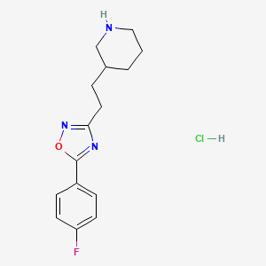 molecular formula C15H19ClFN3O B8102043 5-(4-Fluorophenyl)-3-(2-piperidin-3-ylethyl)-1,2,4-oxadiazole;hydrochloride 