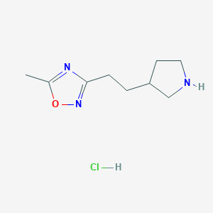molecular formula C9H16ClN3O B8102055 5-Methyl-3-(2-pyrrolidin-3-ylethyl)-1,2,4-oxadiazole;hydrochloride 