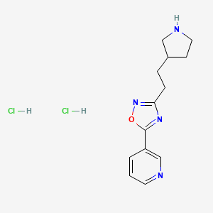 molecular formula C13H18Cl2N4O B8102062 5-Pyridin-3-yl-3-(2-pyrrolidin-3-ylethyl)-1,2,4-oxadiazole;dihydrochloride 