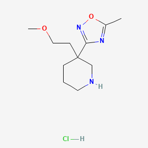 molecular formula C11H20ClN3O2 B8102075 3-[3-(2-Methoxyethyl)piperidin-3-yl]-5-methyl-1,2,4-oxadiazole;hydrochloride 