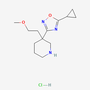 molecular formula C13H22ClN3O2 B8102080 5-Cyclopropyl-3-[3-(2-methoxyethyl)piperidin-3-yl]-1,2,4-oxadiazole;hydrochloride 