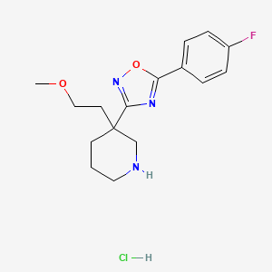 molecular formula C16H21ClFN3O2 B8102086 5-(4-Fluorophenyl)-3-[3-(2-methoxyethyl)piperidin-3-yl]-1,2,4-oxadiazole;hydrochloride 