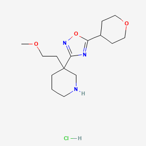 molecular formula C15H26ClN3O3 B8102091 3-[3-(2-Methoxyethyl)piperidin-3-yl]-5-(oxan-4-yl)-1,2,4-oxadiazole;hydrochloride 
