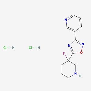 molecular formula C12H15Cl2FN4O B8102162 5-(3-Fluoropiperidin-3-yl)-3-pyridin-3-yl-1,2,4-oxadiazole;dihydrochloride 