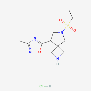 molecular formula C11H19ClN4O3S B8102170 5-(6-Ethylsulfonyl-2,6-diazaspiro[3.4]octan-8-yl)-3-methyl-1,2,4-oxadiazole;hydrochloride 