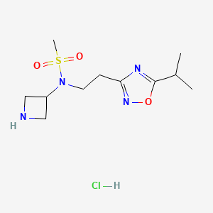 molecular formula C11H21ClN4O3S B8102177 N-(azetidin-3-yl)-N-[2-(5-propan-2-yl-1,2,4-oxadiazol-3-yl)ethyl]methanesulfonamide;hydrochloride 