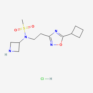 molecular formula C12H21ClN4O3S B8102180 N-(azetidin-3-yl)-N-[2-(5-cyclobutyl-1,2,4-oxadiazol-3-yl)ethyl]methanesulfonamide;hydrochloride 