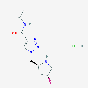 molecular formula C11H19ClFN5O B8102208 1-[[(2S,4S)-4-fluoropyrrolidin-2-yl]methyl]-N-propan-2-yltriazole-4-carboxamide;hydrochloride 