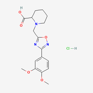 molecular formula C17H22ClN3O5 B8102267 1-[[3-(3,4-Dimethoxyphenyl)-1,2,4-oxadiazol-5-yl]methyl]piperidine-2-carboxylic acid;hydrochloride 