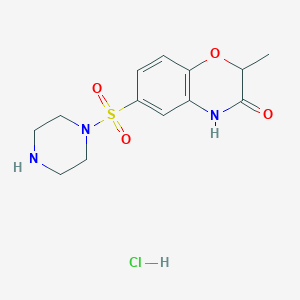 molecular formula C13H18ClN3O4S B8102283 2-methyl-6-piperazin-1-ylsulfonyl-4H-1,4-benzoxazin-3-one;hydrochloride 