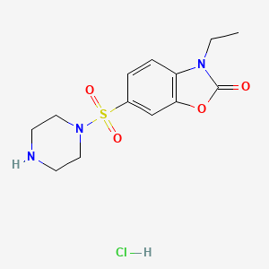 molecular formula C13H18ClN3O4S B8102288 3-Ethyl-6-piperazin-1-ylsulfonyl-1,3-benzoxazol-2-one;hydrochloride 