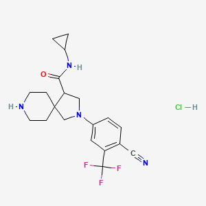 molecular formula C20H24ClF3N4O B8102292 2-[4-cyano-3-(trifluoromethyl)phenyl]-N-cyclopropyl-2,8-diazaspiro[4.5]decane-4-carboxamide;hydrochloride 
