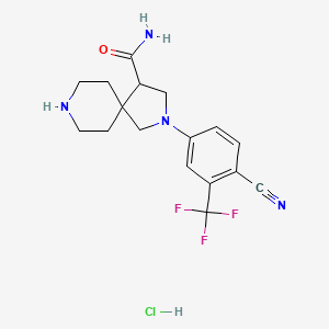 molecular formula C17H20ClF3N4O B8102300 2-[4-Cyano-3-(trifluoromethyl)phenyl]-2,8-diazaspiro[4.5]decane-4-carboxamide;hydrochloride 