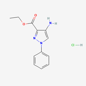 molecular formula C12H14ClN3O2 B8102372 Ethyl 4-amino-1-phenylpyrazole-3-carboxylate;hydrochloride 