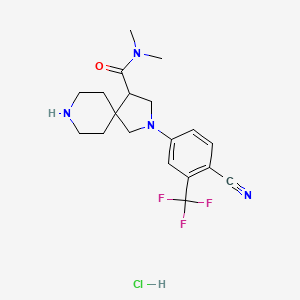 molecular formula C19H24ClF3N4O B8102420 2-[4-cyano-3-(trifluoromethyl)phenyl]-N,N-dimethyl-2,8-diazaspiro[4.5]decane-4-carboxamide;hydrochloride 