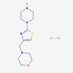 molecular formula C12H21ClN4OS B8102427 4-[(2-Piperazin-1-yl-1,3-thiazol-4-yl)methyl]morpholine;hydrochloride 