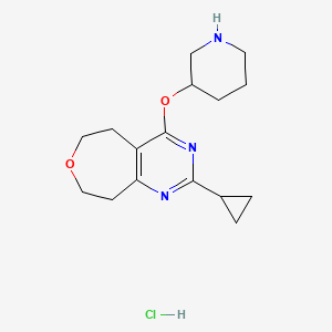 molecular formula C16H24ClN3O2 B8102519 2-Cyclopropyl-4-piperidin-3-yloxy-5,6,8,9-tetrahydrooxepino[4,5-d]pyrimidine;hydrochloride 