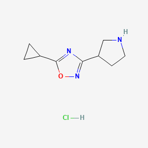 molecular formula C9H14ClN3O B8102540 5-Cyclopropyl-3-pyrrolidin-3-yl-1,2,4-oxadiazole;hydrochloride 