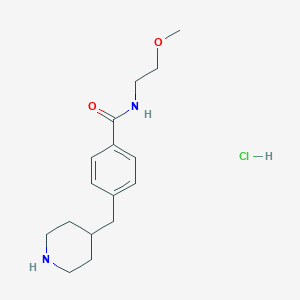 molecular formula C16H25ClN2O2 B8102578 N-(2-methoxyethyl)-4-(piperidin-4-ylmethyl)benzamide;hydrochloride 